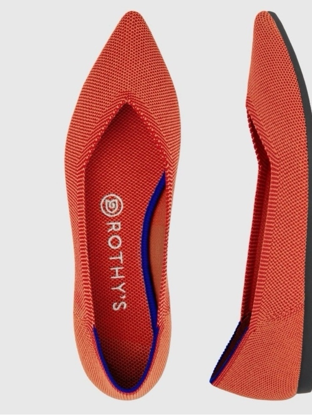 Rothy's The Point Ballet Flats- Permission Orange with Blue Trim- Retired & Rare